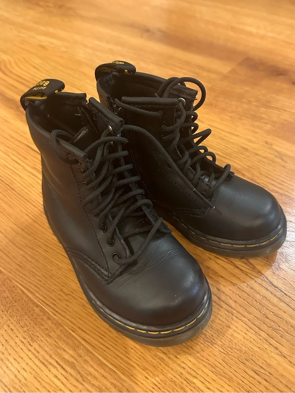 Dr. Martens Kids Black Leather Lace-Up Boots with Side Zipper